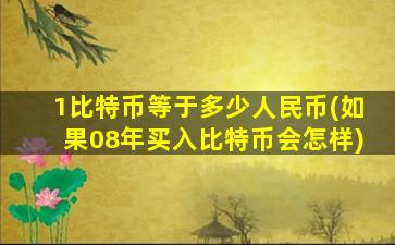 1比特币等于多少人民币(如果08年买入比特币会怎样)